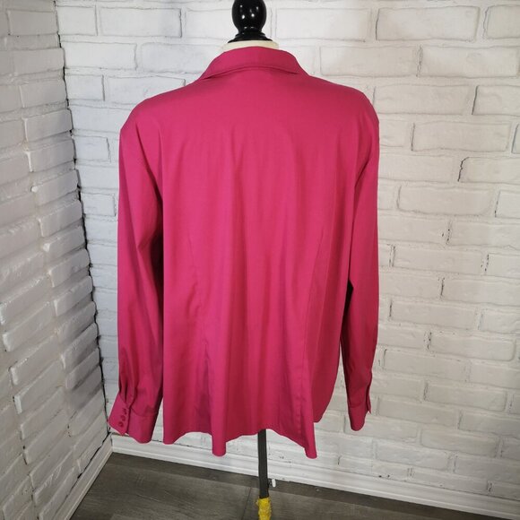 Penningtons Ladies Size 22 Dark Pink Button Front V-neck Long Sleeves Blouse - Picture 2 of 10